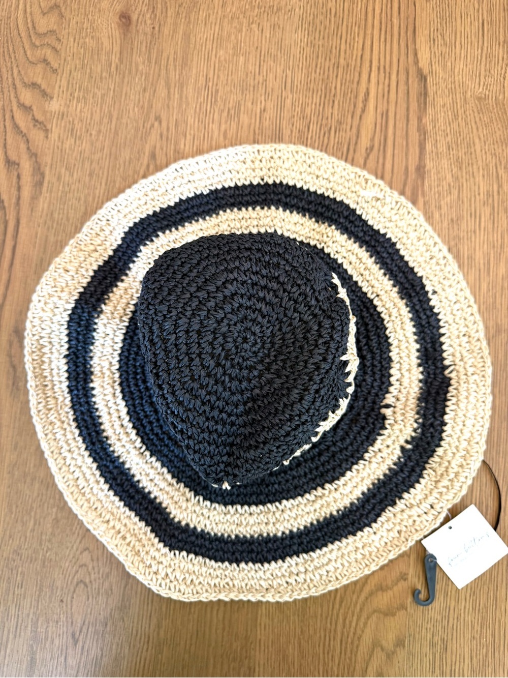 Four Buttons San Diego Hat Co Crochet Sun Hat Wide Brim Black Tan Striped NWT - Picture 11 of 14